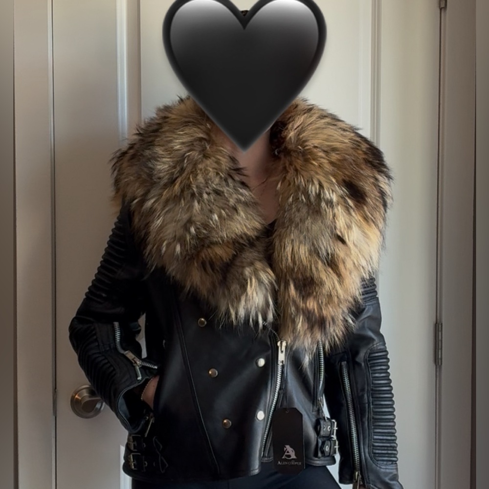 REAL leather and fur Alen Cooper jacket. Removable hood. Silver hardware. - Picture 6 of 12